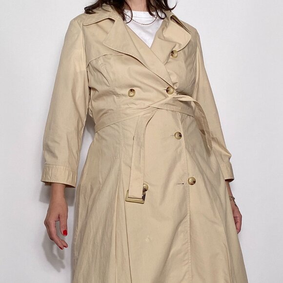 Classic Khaki Beige Cotton Trench with 3/4 Sleeves & FIT & FLARE Cut! Large-XL - Picture 3 of 7